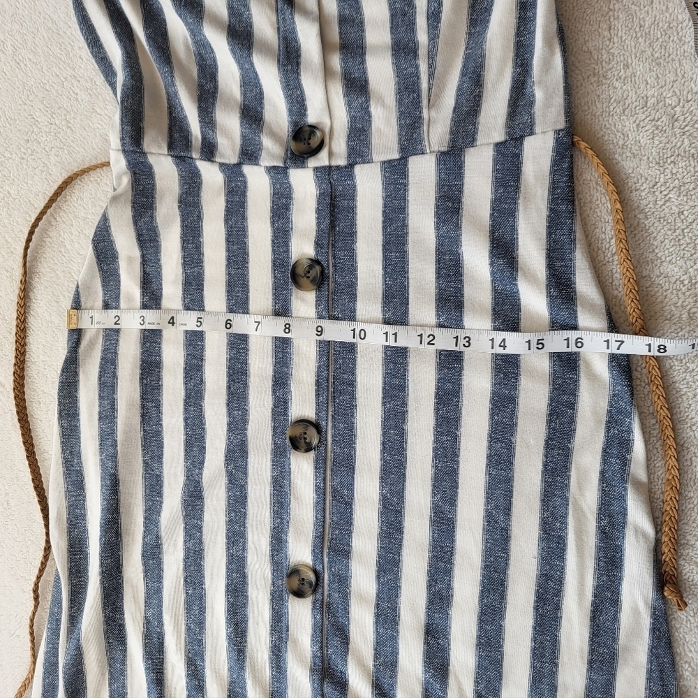 Derek Heart Blue Striped Belted Summer Dress Button Down Off Shoulder Option - Picture 8 of 9